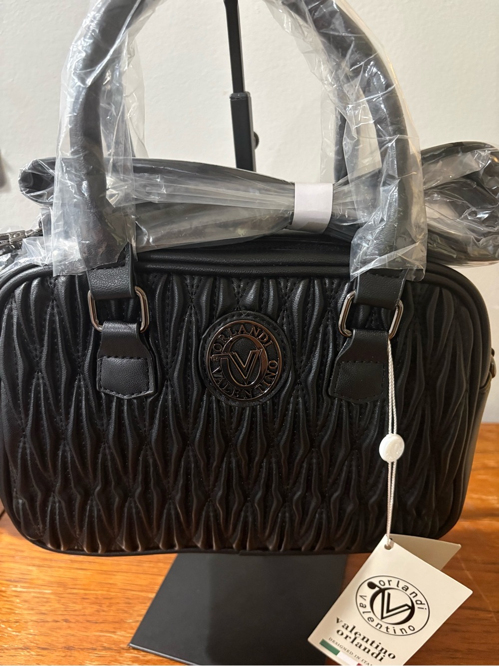 Valentino Orlandi Black Quilted Satchel